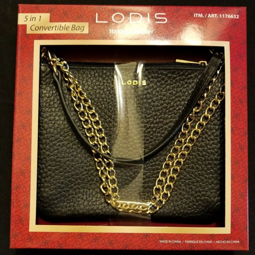 LODIS Emily Convertible Crossbody Handbag Black Leather